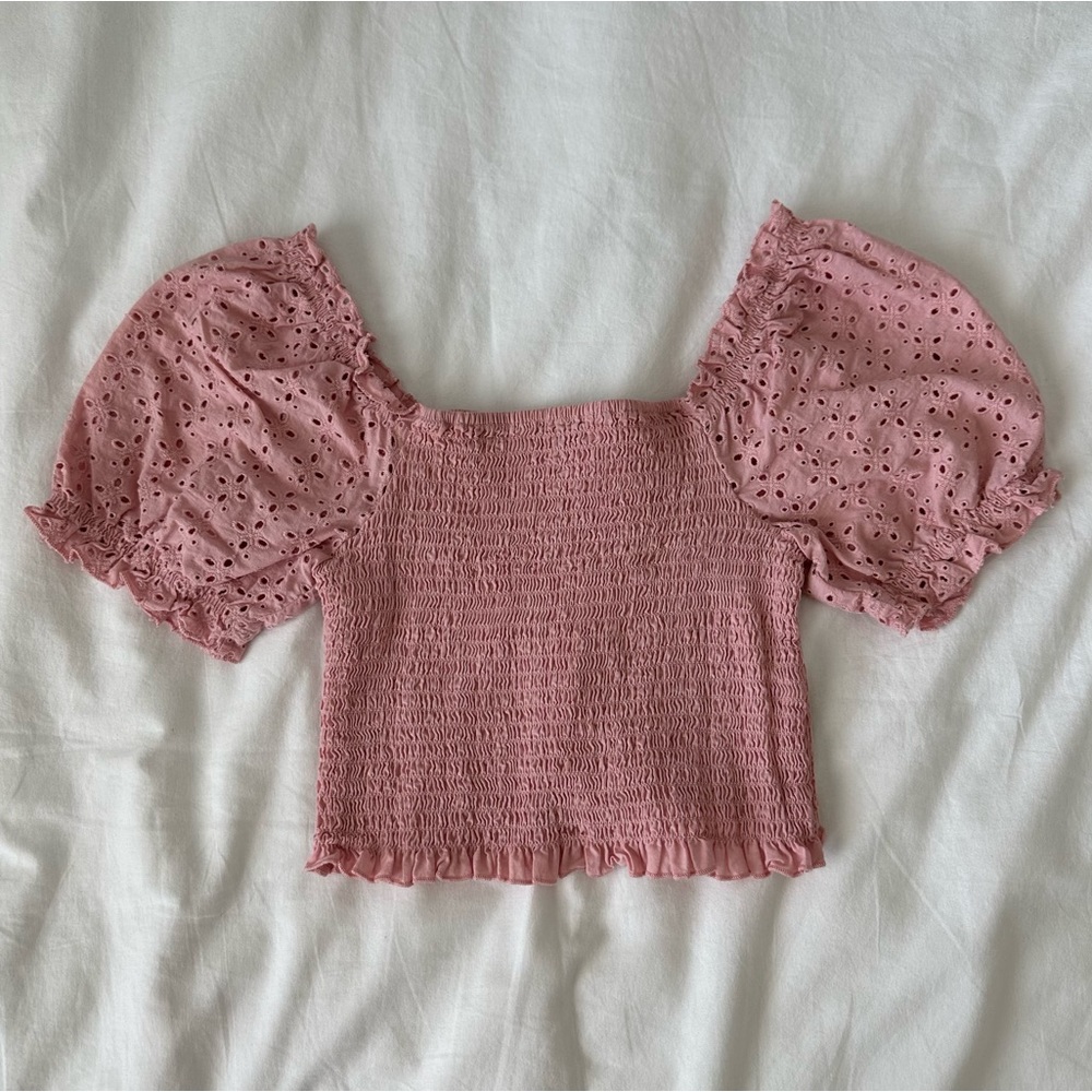 Papaya Pink Ruffle Short Sleeve Cropped Top Women’s Small